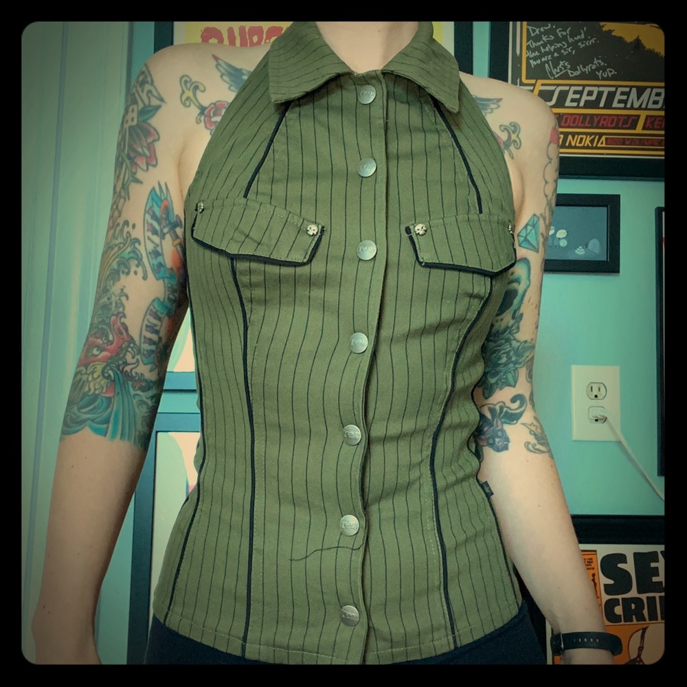 Green Tripp button up halter top. Size small
